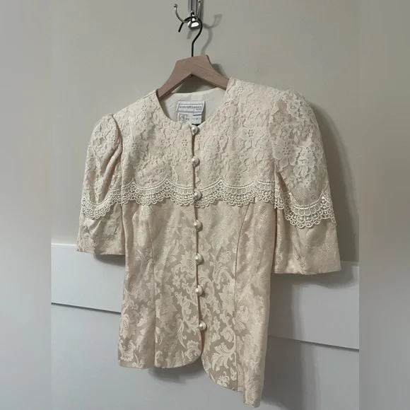 Scott McClintock Vintage Formal Cream Paisley Print Skirt Suit Size 4 - Picture 5 of 13